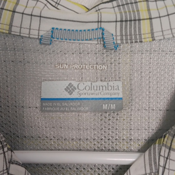 Columbia Men's Yellow White Plaid Sun Protect Short Sleeve Button Up Size Medium - Picture 2 of 5